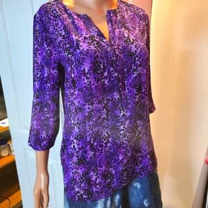 Dana Burchman Purple animal print  1/3 Sleeve Blouse